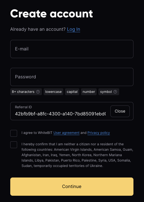 Créer un compte sur WhiteBIT