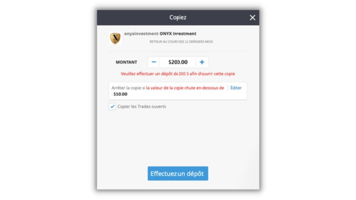 Portefeuille long terme ONYX Investment sur eToro