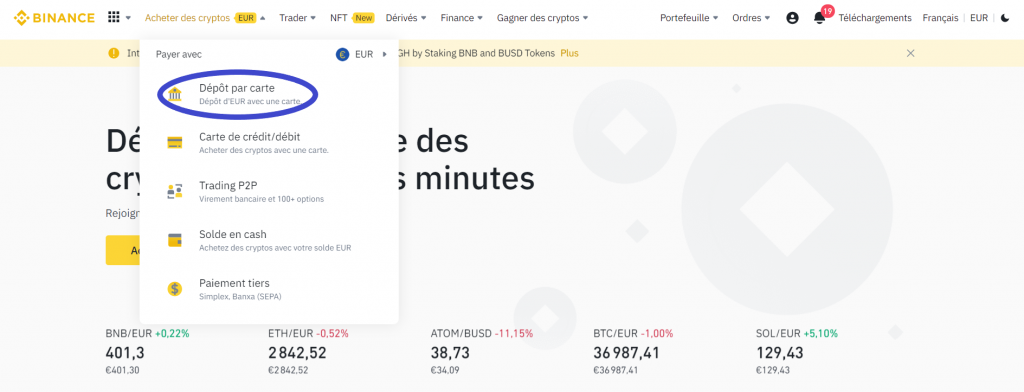 Etape 1 Dépôt Binance