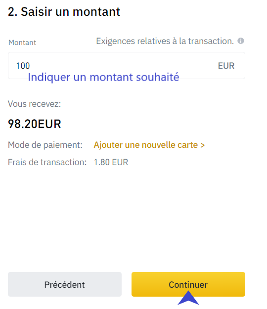 Etape 4 Dépôt Binance